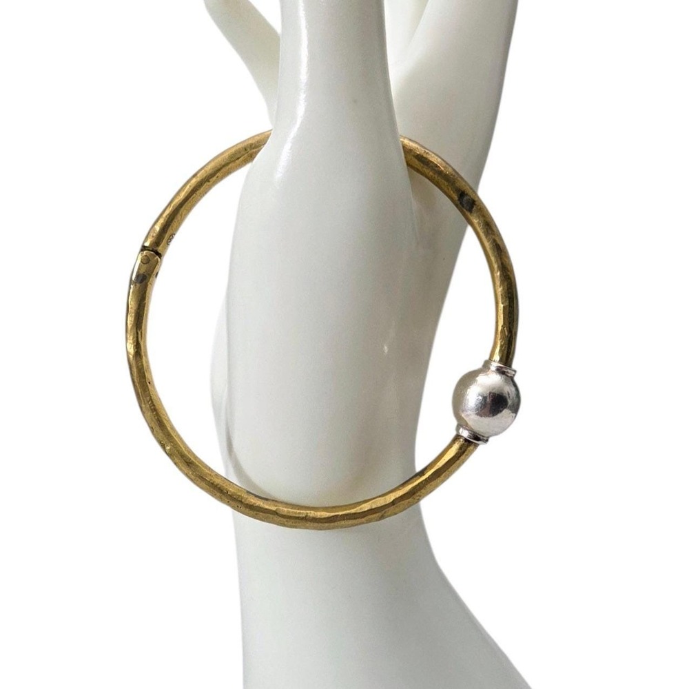Waxing Poetic WP Monogram Hammered Brass Sterling Silver Hinged Bangle‎ Bracelet